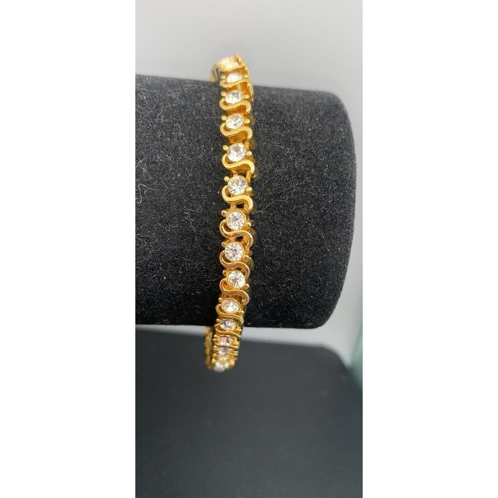 Vintage S Wave And Clear Rhinestone Beautiful Tennis Bracelet